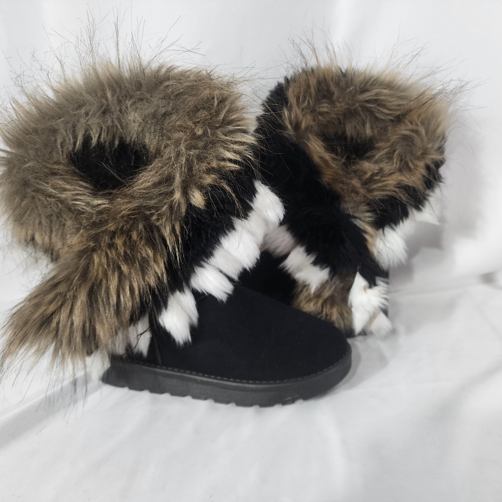 Faux Fur Trim Black Ankle Boots